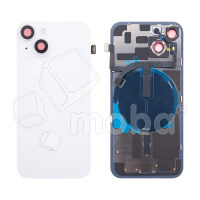 Задняя крышка для iPhone 14 (A2883) в сборе со стеклом камеры Белый (стекло, монолит, MagSafe с оригинальным шлейфом, логотип) - Премиум