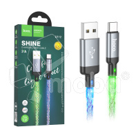 Кабель USB - Type-C Hoco U112 (3A, прозрачный светящийся) Серый