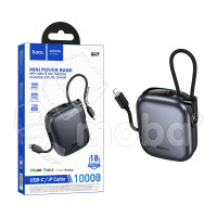 Внешний Аккумулятор (Power Bank) Hoco Q49 10000 mAh (20W, PD, Type-C, встроенный кабель Lightning, LED дисплей) Серый