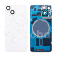 Задняя крышка для iPhone 14 (A2883) в сборе со стеклом камеры Белый (стекло, монолит, MagSafe, логотип) - Премиум