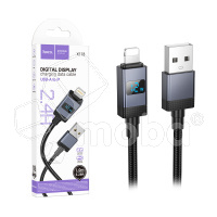 Кабель USB - Lightning Hoco X118 (2.4A, оплетка нейлон, с дисплеем) Черный