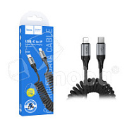 Кабель Type-C - Lightning Hoco X121 (3A, 27W, PD, 1.5 м, пружина) Черный