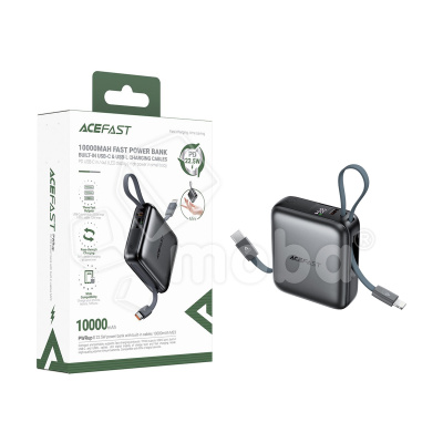 Внешний Аккумулятор (Power Bank) Acefast M23 10000 mAh (22.5W, PD, Type-C, встроенный кабель Type-C/Lightning, LED дисплей) Черный
