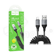 Кабель USB - Lightning Hoco X121 (2.4А, 1.5 м, пружина) Черный